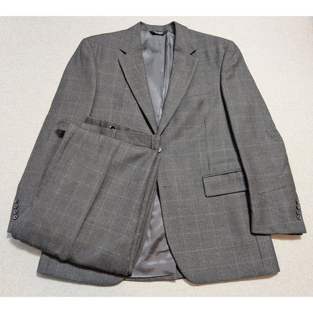 Jos A Bank 2 Piece Suit Men's 41R Gray Plaid Wool Cashmere Blend Formal